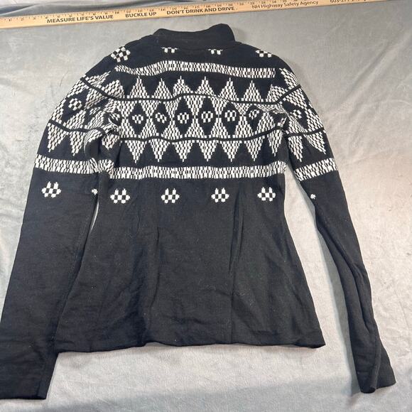 Icelandic Design Women's Black/White 1/4 Zip 100% Merino Wool Sweater Large - Picture 7 of 7